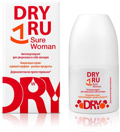 Антиперспирант DRY RU женский шариковый от пота и запаха, ролик для сужения пор, 50 мл