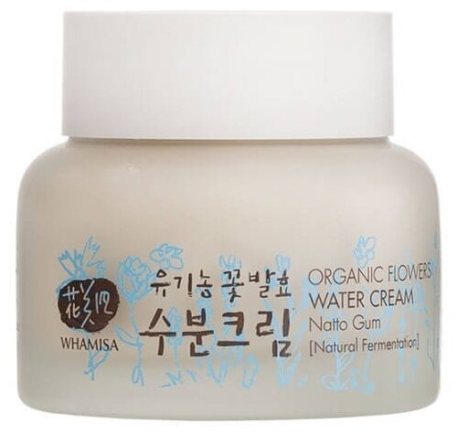 Whamisa Organic Flowers Water Cream Natto Gum Крем увлажняющий для лица на основе экстракта алоэ с пептидами и цветочными ферментами, 51 мл