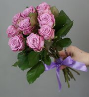 Букет из фиолетовых роз 9 штук, "Меритим" 44 см Россия(большой бутон)