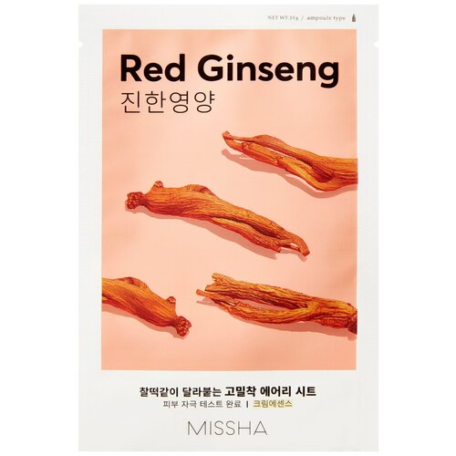 тканевая маска для лица с экстрактом красного женьшеня airy fit sheet mask red ginseng 19г Тканевая маска для лица Missha с экстрактом женьшеня - Airy Fit Sheet Mask (Red Ginseng)