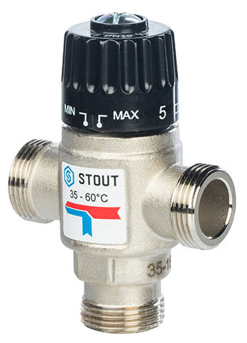 Термостатический смесительный клапан для систем отопления и ГВС Stout 3/4" НР 35-60°С KV 1.6