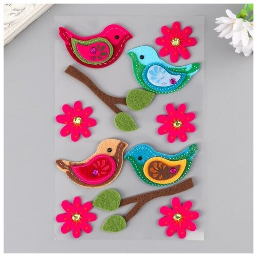 фото Наклейки из фетра "птички" (набор 11 шт) ассорти mikimarket