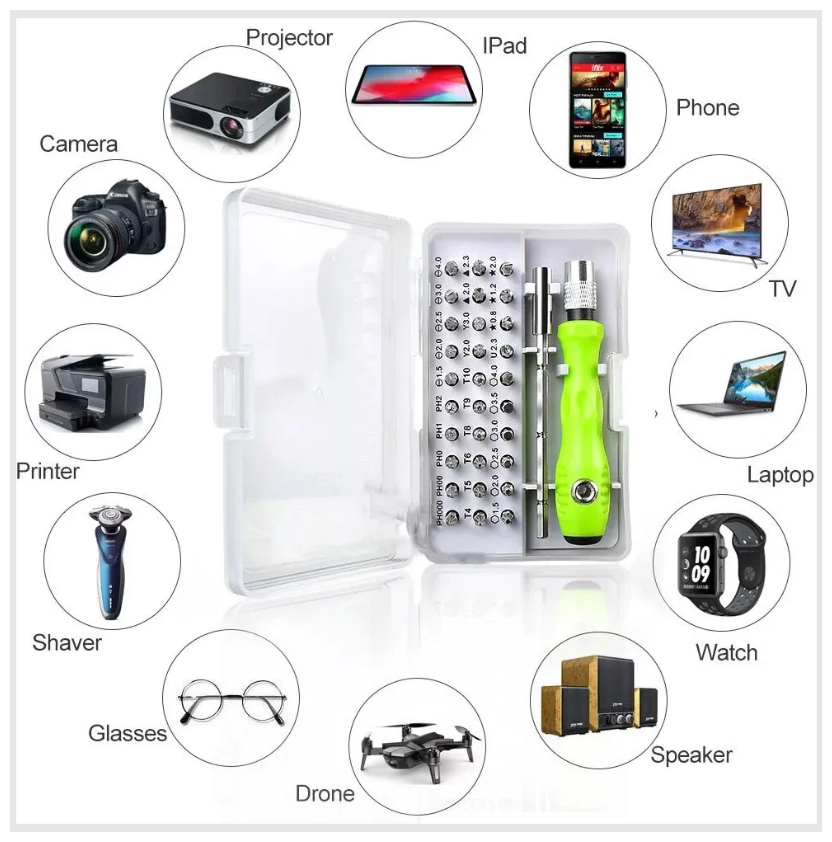 Набор отверток для точных работ со сменными битами ISA T32 32 в 1 в пластиковом пенале, для ремонта смартфонов, планшетов, фото, видеотехники и др.