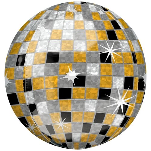 фото Шар (22''/56 см) сфера 3d, сверкающее диско, черный/золото, 1 шт. falali
