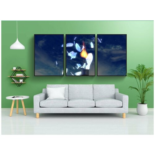 фото Набор модулных постеров для интерьера "лампочка, разбитое стекло, пламя" 60x90 см. в тубусе, без рамки lotsprints