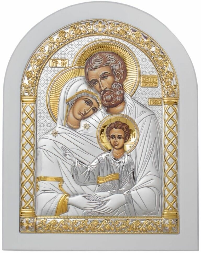 Икона серебряная, греческая Святое Семейство, 105х140 мм.