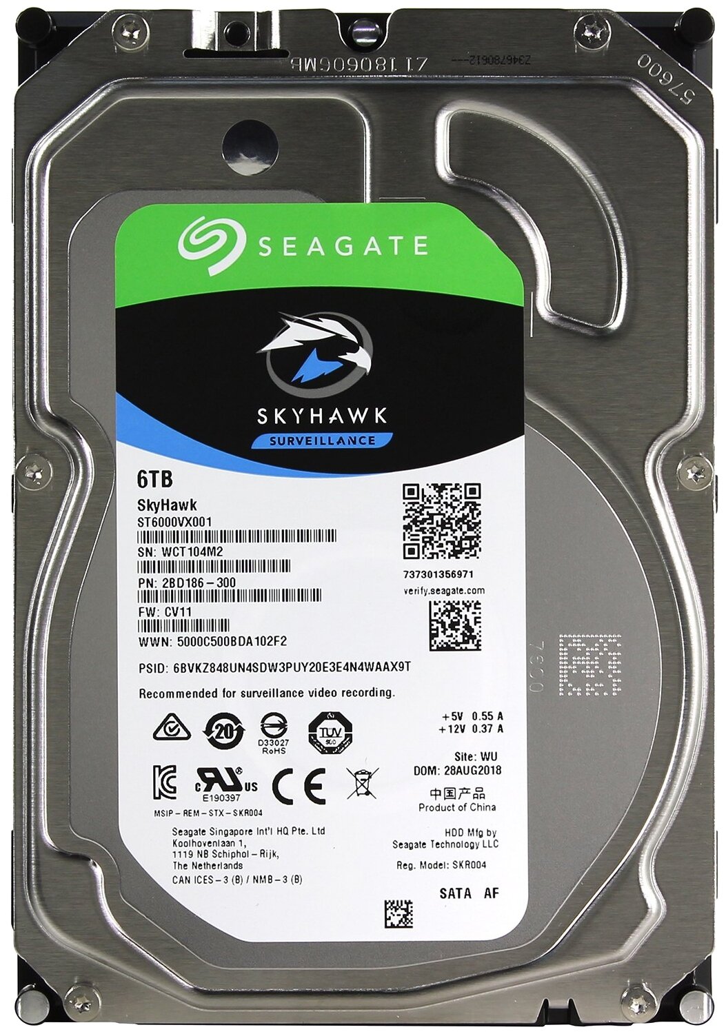 Жесткий диск 3.5" Seagate SkyHawk 6 ТБ, SATA III, 256Mb, 5400 rpm (ST6000VX001)