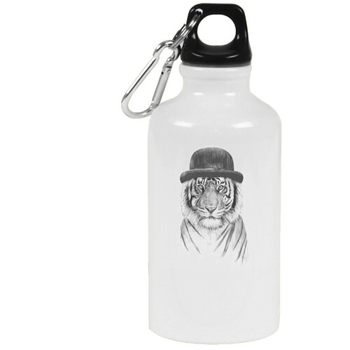 Бутылка с карабином CoolPodarok Животные Тигр в черной шляпе