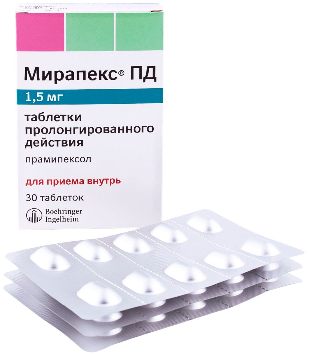 Изображение Мирапекс ПД таб. пролонг. действ., 1.5 мг, 30 шт.
