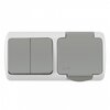 Блок розетка с/з с крышкой + 2 кл выключатель серый - изображение