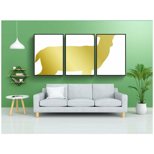 фото Набор модулных постеров для интерьера "золото, олень, рождество" 60x90 см. в тубусе, без рамки lotsprints