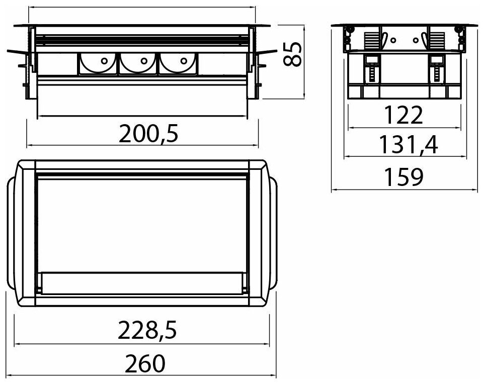 Удлинитель настольный 3 розетки AE-PBC3GS-53BKS (Schuko) без нижнего корпуса, с щёткой, алюминий, с проводом 1,5 метра GTV - фото №2