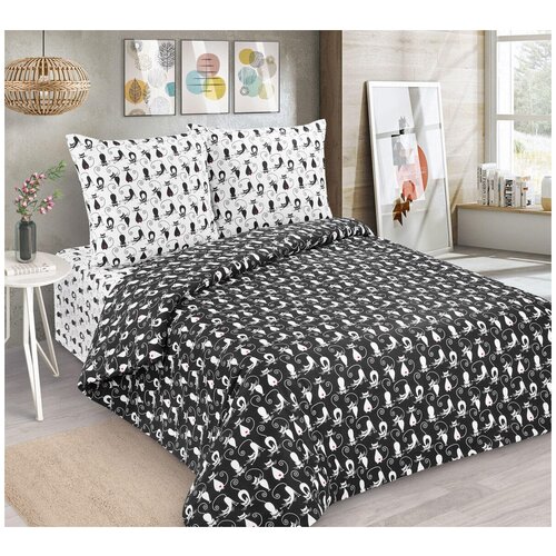фото Комплект постельного белья семейный "кошки черные и белые" home style
