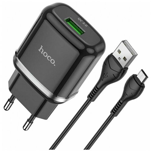 СЗУ Micro USB 3A QC3.0 N3 HOCO черное сетевое зарядное устройство с кабелем micro usb hoco c11 smart черное