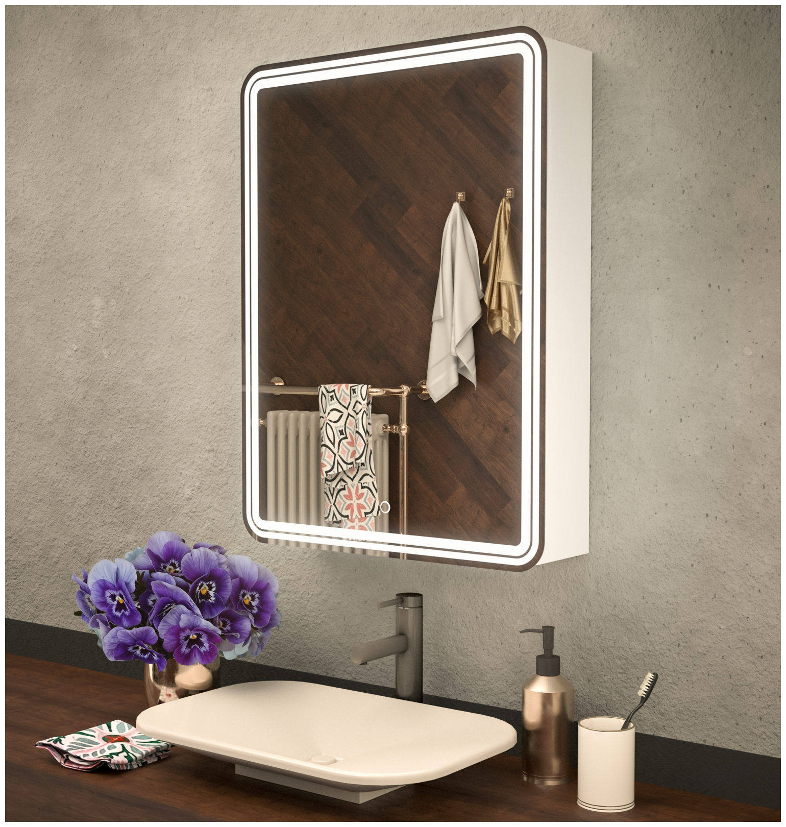 Зеркало шкаф MIXLINE "Адриана" 600*800 (ШВ) правый,сенсорный выкл, светодиодная подсветка - фотография № 2
