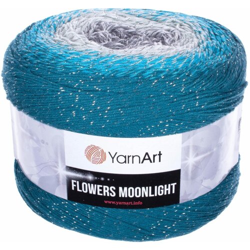 фото Пряжа yarnart flowers moonlight морская волна-бирюза-серый (3289), 53%хлопок/43%акрил/4%металлик, 1000м, 260г, 2шт