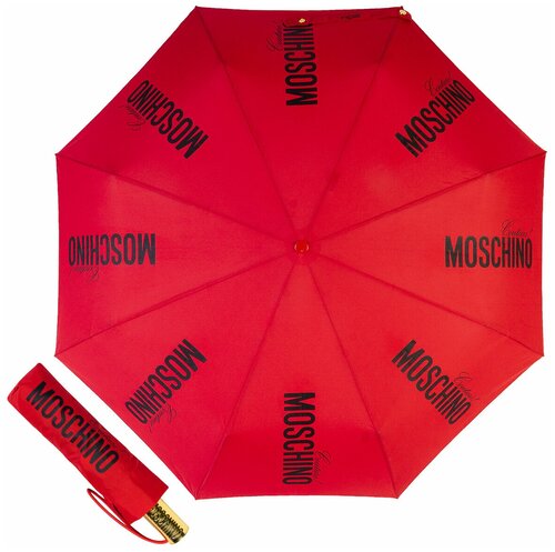 Мини-зонт MOSCHINO, автомат, 3 сложения, купол 94 см, 8 спиц, система «антиветер», чехол в комплекте, для женщин, красный