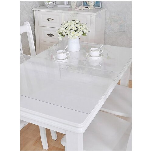 Круглая силиконовая скатерть (гибкое/мягкое стекло). Толщина 0.5 мм. ПВХ скатерть. 115х115 см. Прозрачная. На круглый стол.