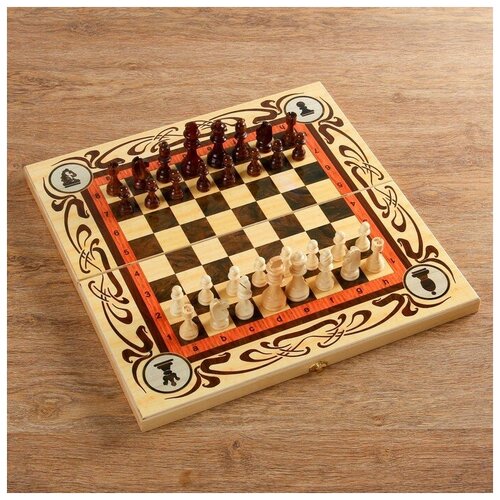 Настольная игра 3 в 1 Статус: шахматы, шашки, нарды (доска дерево 50х50 см) 1350464