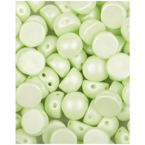 Купить Стеклянные чешские бусины с двумя отверстиями, Cabochon bead, 6 мм, цвет Alabaster Pastel Green, 10 шт. (2010-29315 *1), Kaboshon