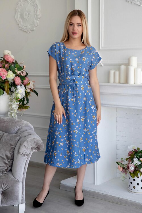 Платье Lika Dress, вискоза, повседневное, прилегающее, миди, размер 48, синий