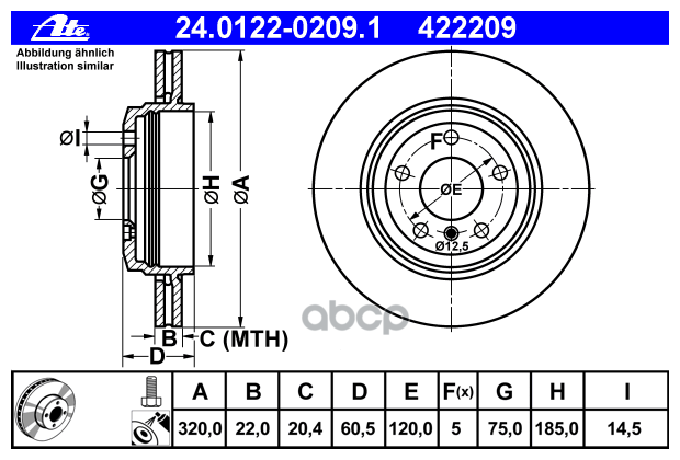 24012202091 ATE 24.0122-0209.1_диск тормозной задний!\ BMW E46 2.5-3.0D M54/M57 00>