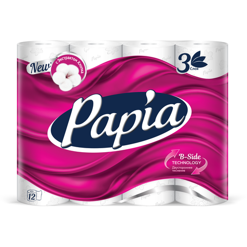 Туалетная бумага Papia белая трехслойная, 2 уп. 12 рул., белый, без запаха мягкий знак туалетная бумага белая 51 м 12 шт