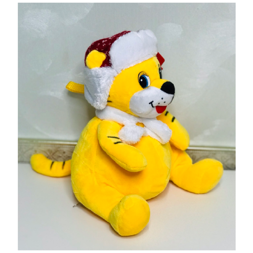 фото Мягкая игрушка тигр в шапке / сумочка для конфет тигр / игрушка тигр символ 2022 года , 30 см anedy