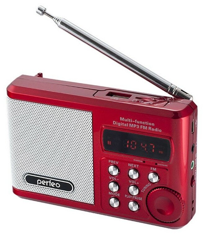 Радиоприемник Perfeo PF-SV922RED мини-аудио Sound Ranger, УКВ+FM, MP3 (USB/microSD), AUX, BL-5C 1000mAh, красный