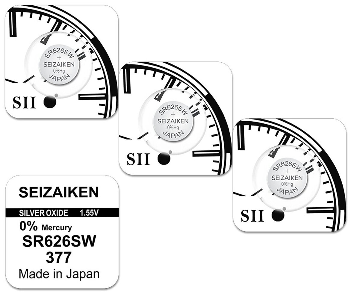 Батарейка SEIKO Seizaiken 377 (SR626SW, SR66, AG4), 3 шт.