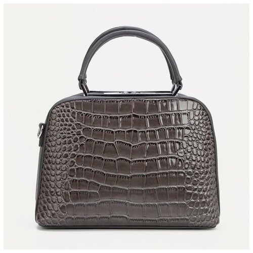 фото Саквояж, отдел на молнии, наружный карман, длинный ремень, цвет серый нет бренда