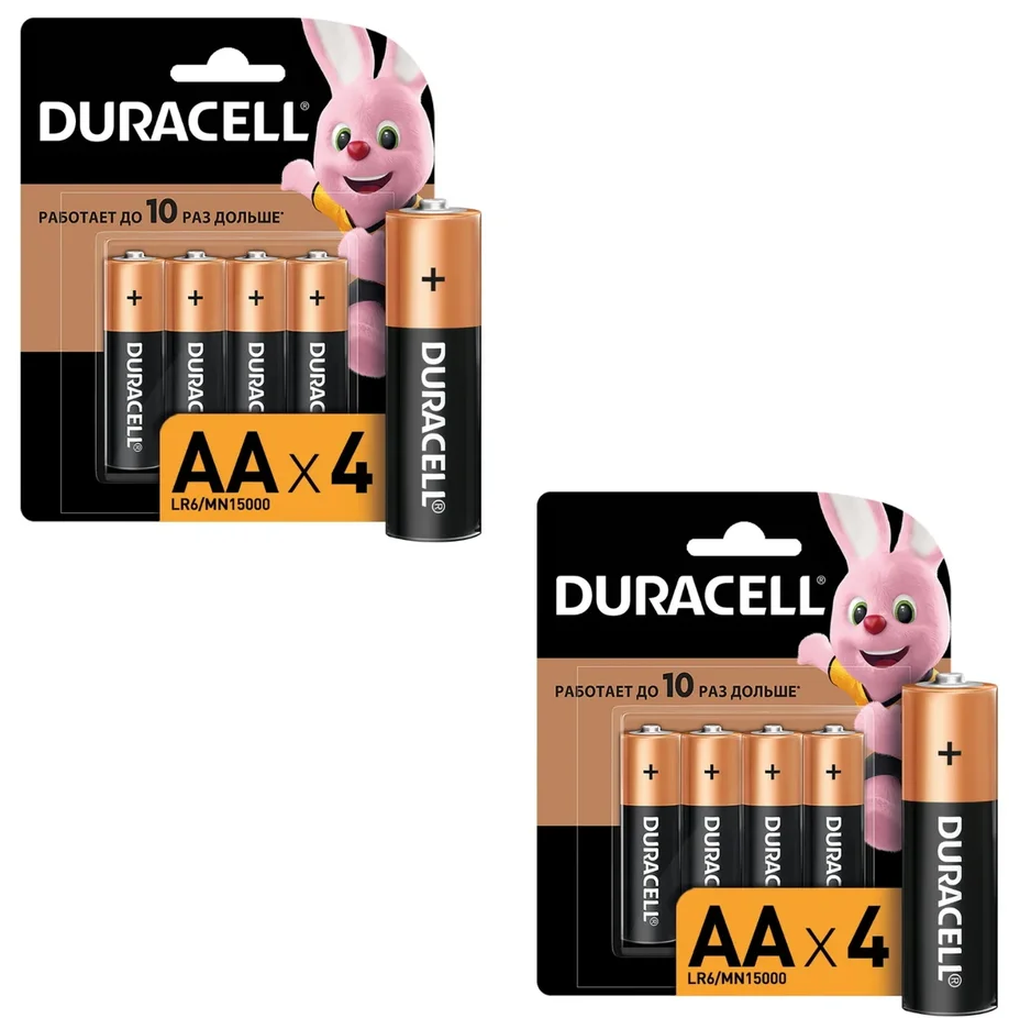 Батарейки DURACELL AA (LR6), 4 шт (2 блистера)