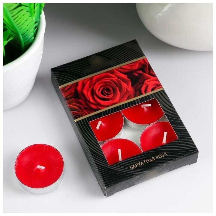 Набор чайных свечей ароматизированных "Бархатная роза" в подарочной коробке, 6 шт 4820495
