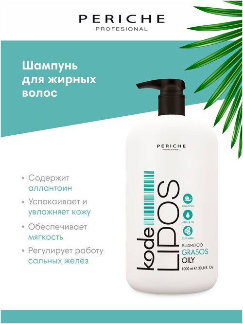 PERICHE PROFESIONAL Шампунь для жирных волос KODE LIPOS Shampoo Oily, 1000мл
