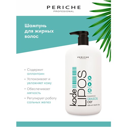 PERICHE PROFESIONAL Шампунь для жирных волос KODE LIPOS Shampoo Oily, 1000мл шампунь для волос periche profesional шампунь восстанавливающий с биотином kode kbyo shampoo repair