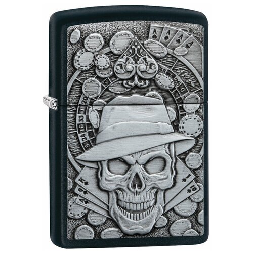 Зажигалка ZIPPO Classic с покрытием Black Matte, латунь/сталь, чёрная, матовая, 38x13x57 мм зажигалка бензиновая zippo ace filigree с покрытием black ice латунь сталь чёрная глянцевая