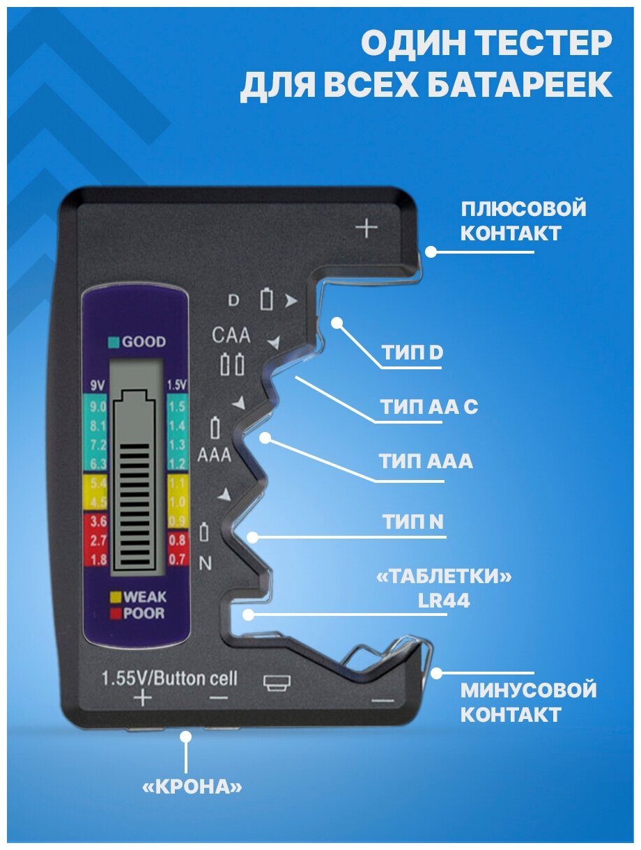 Цифровой тестер батареек и АКБ для проверки заряда емкости - фотография № 2