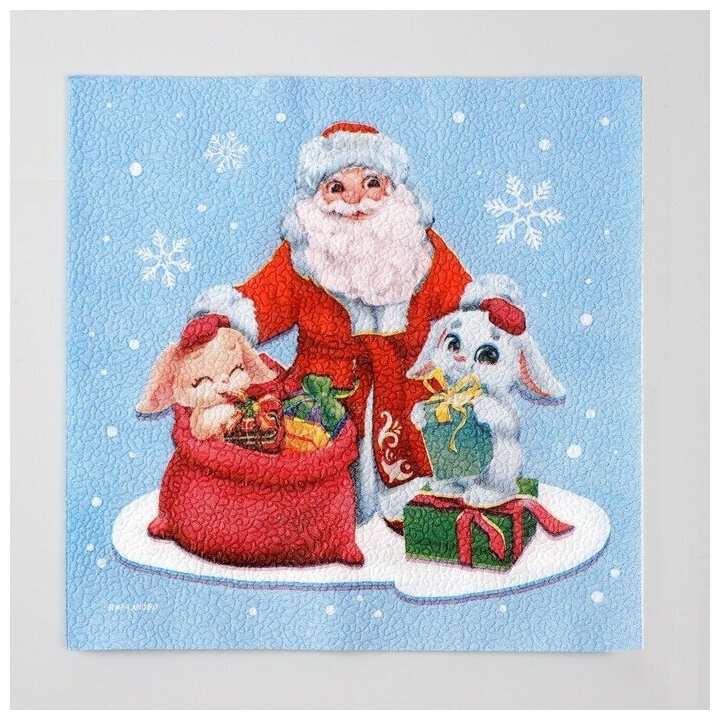 Салфетки бумажные однослойные "Дед Мороз и зайцы", 33*33 см, набор 20 штук 9111690 - фотография № 4