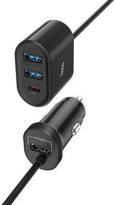 Разветвитель прикуривателя на 2 USB+1 PD с проводом+1 USB, Z35, Hoco, черный