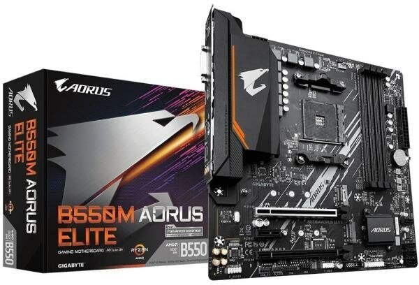 Материнская плата GigaByte B550M AORUS ELITE Socket AM4 AMD B550 4xDDR4 2xPCI-E 16x 1xPCI-E 1x 4 mATX Retail