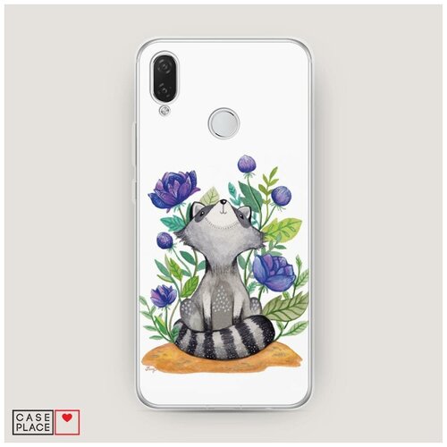 фото Чехол силиконовый huawei p smart plus енот в цветах case place