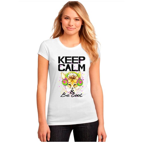 фото Женская белая футболка лиса, наушники, мода. размер l drabs