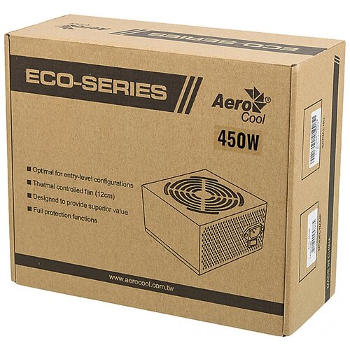 Блок питания Aerocool ATX 450W ECO-450 204pin 120mm fan 2xSATA RTL 3237₽