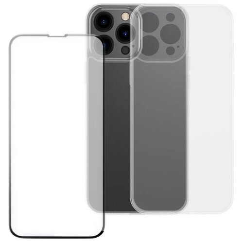фото Комплект: чехол silicone case (без лого) + защитное стекло для apple iphone 13 pro max / айфон 13 про макс / накладка / бампер pduspb