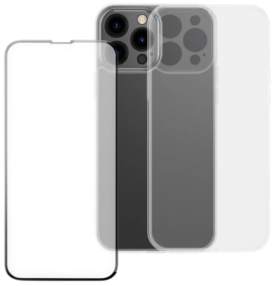 Комплект 2 в 1: Противоударный чехол + защитное стекло/ плёнка для смартфона для Apple iPhone 13 Pro ( Эпл Айфон 13 Про) / бампер с защитой камеры