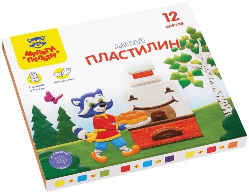 Пластилин Мульти Пульти "Енот в сказке", 12 цветов, 144 г, со стеком, картонная упаковка (МП_41711)