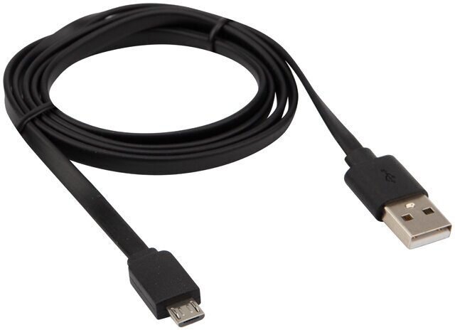 Универсальный плоский USB кабель microUSB (быстрая передача данных) 1 м, цвет: Черный