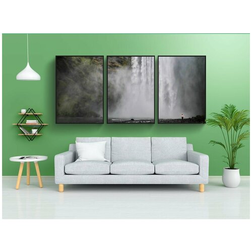 фото Набор модулных постеров для интерьера "водопад, река, исландия" 60x90 см. в тубусе, без рамки lotsprints