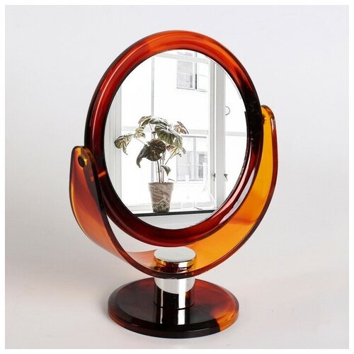 фото Зеркало настольное, двустороннее, с увеличением, d зеркальной поверхности 10 см, цвет «янтарный» mikimarket
