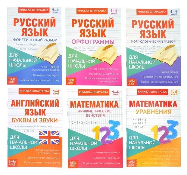 Книги-шпаргалки набор для начальной школы, 6 книг по 8 стр.